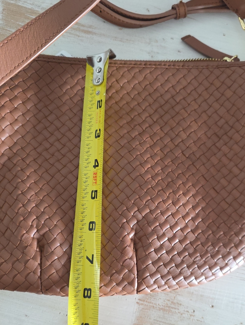 Quince Italian Handwoven Leather Mini Shoulder Bag In Cognac - Picture 15 of 16